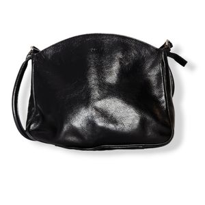 Vintage Furla Black Leather Top Zip Shoulder Bag Purse Pocket Book